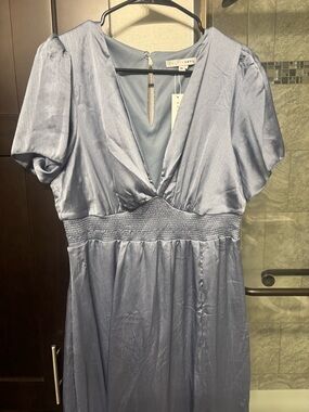 Baltic Born Periwinkle Blue V-Neck Satin Midi Dress